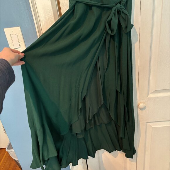 Audrey 3+1 Ruffled High-Low Wrap Maxi Dress - Hunter Green, Size Small - Picture 6 of 8
